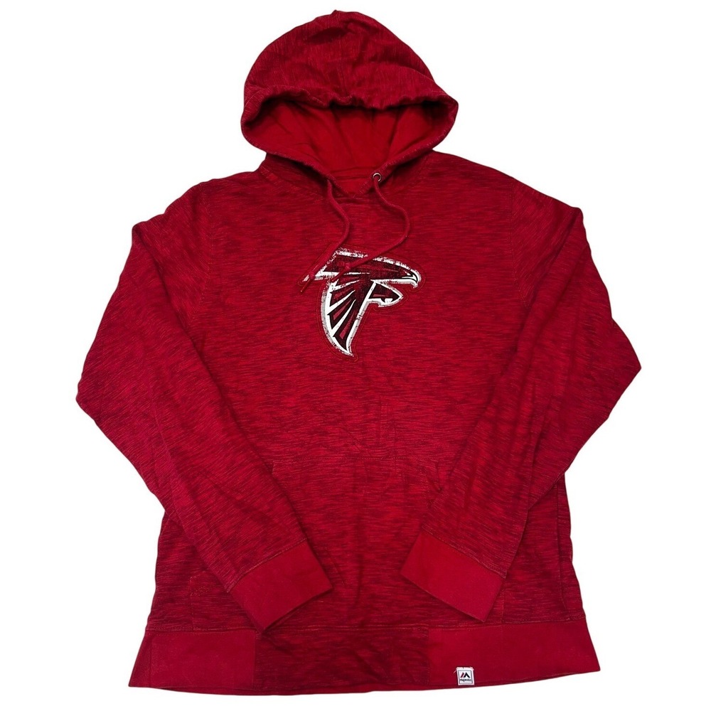 Majestic Atlanta Falcons Red Heathered Hoodie Sweatshirt Mens Medium NFL